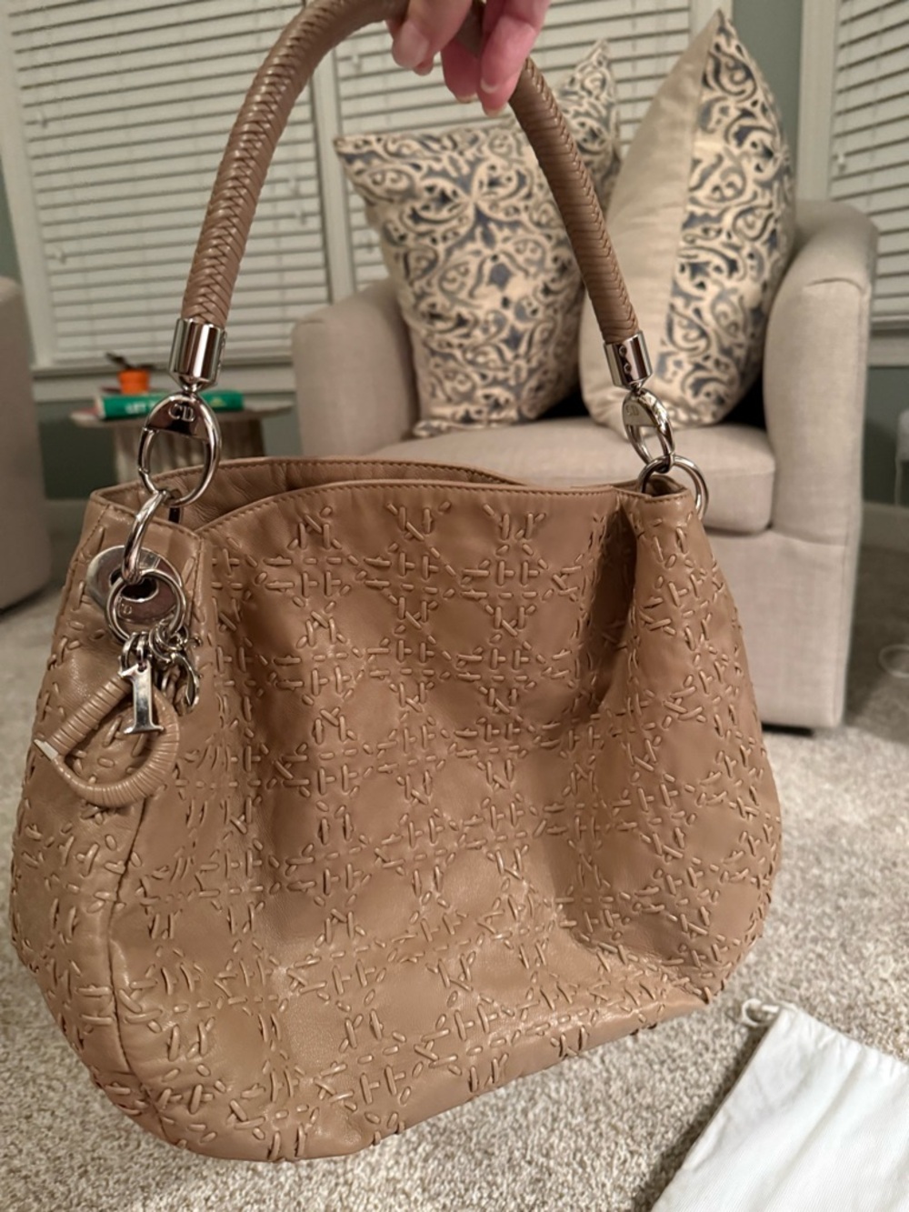 Dior Beige Quilted Leather Hobo Bag